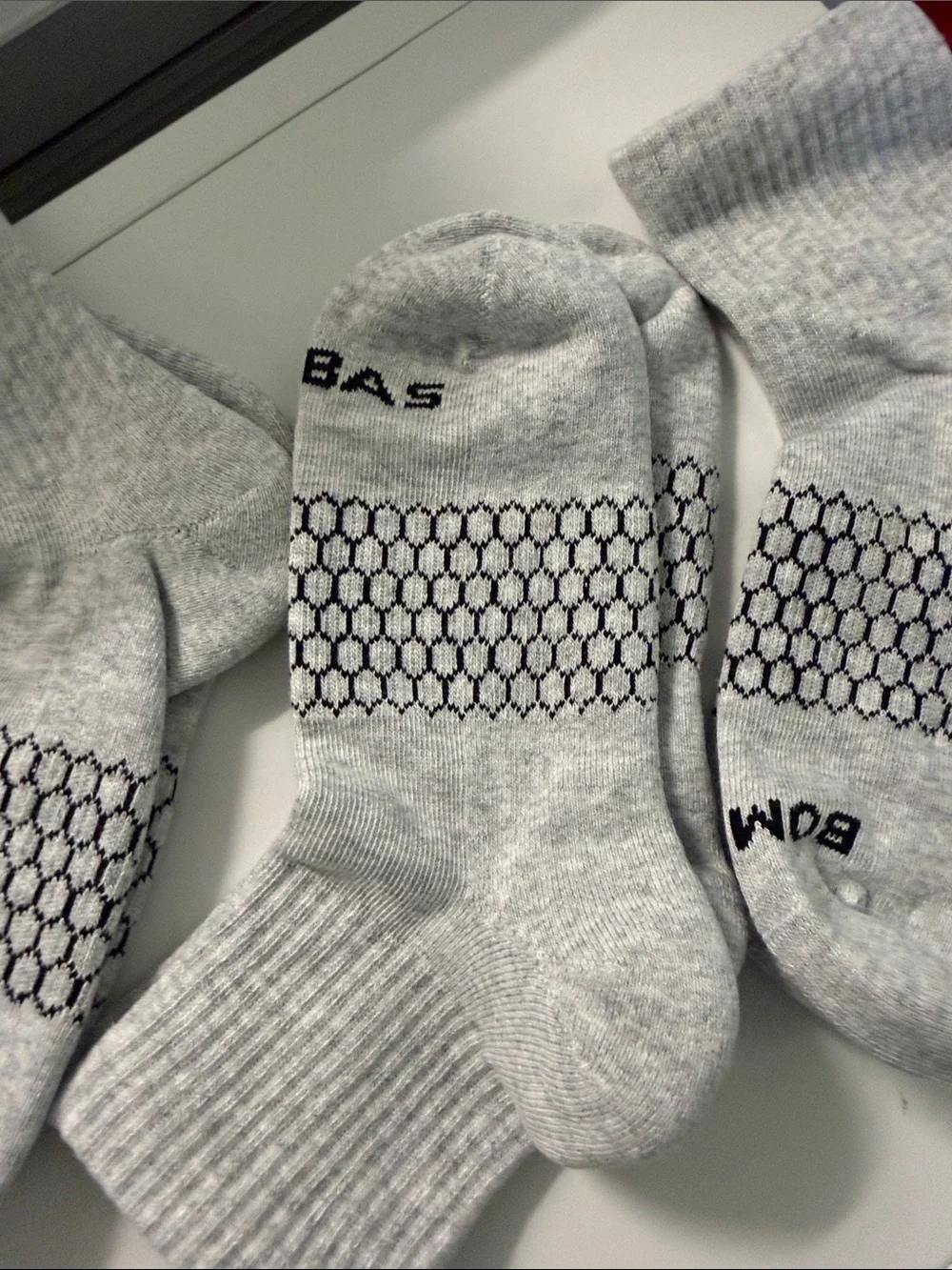 Bombas Light Gray Athletic Crew Socks with Arch Support (3-Pack) unisex